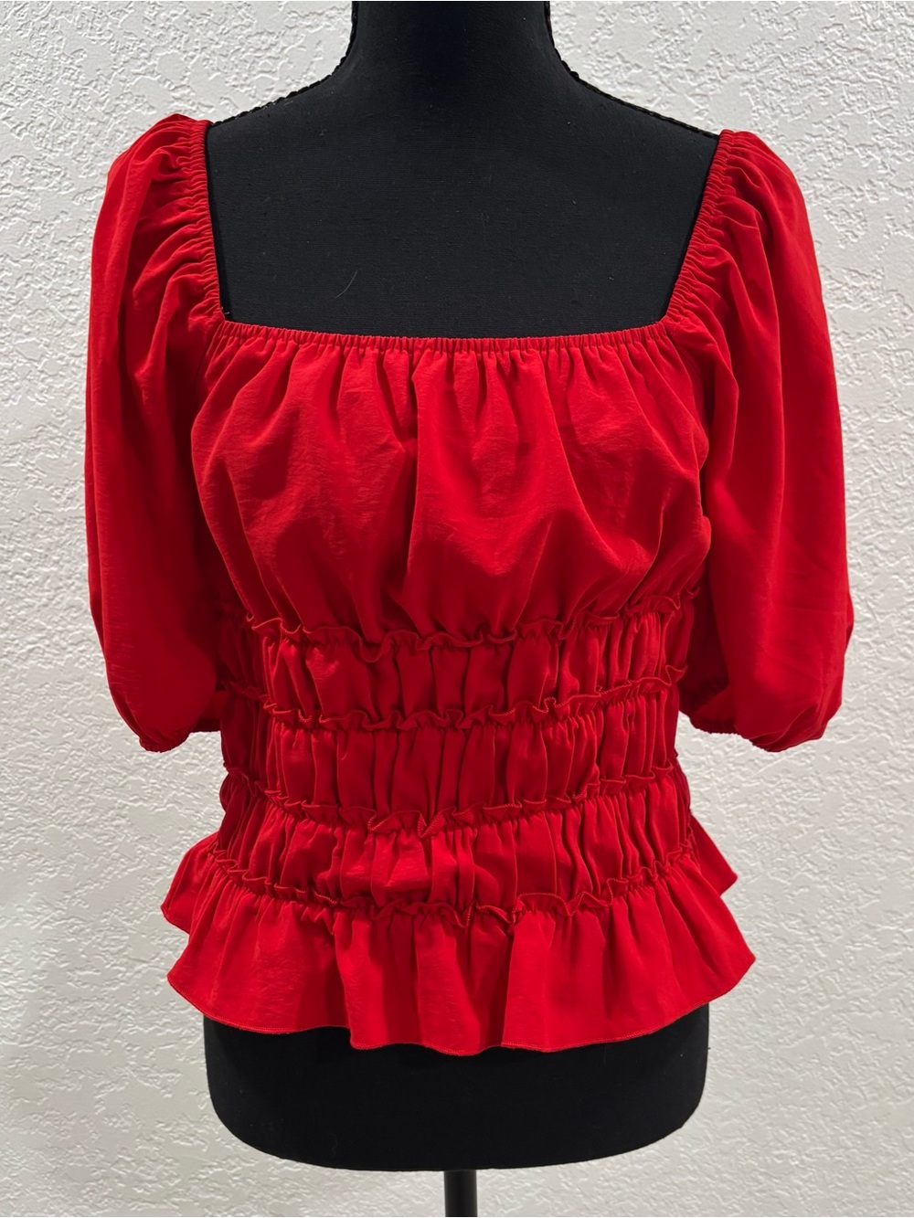 Women's Red Smocked Square-Neck Tank Top